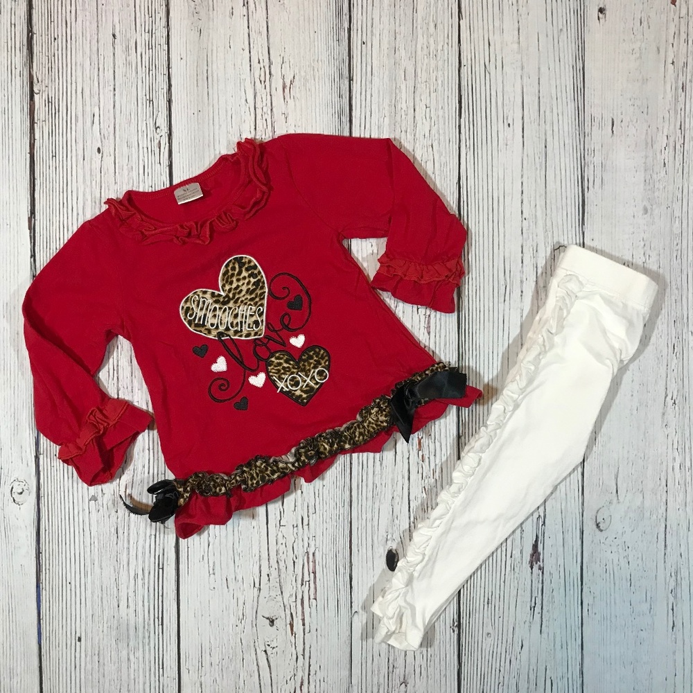 Girls Valentines Day Red Tee with White Leggings
